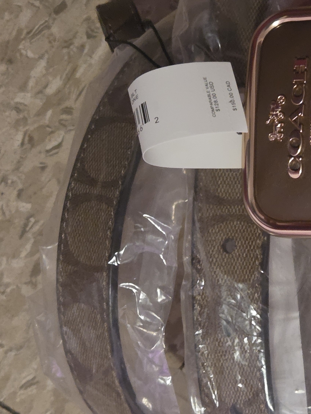 Coach Brown Signature Canvas Belt with Rose Gold Buckle